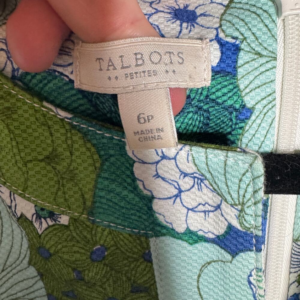 Talbots Petites 6P Sleeveless Floral Sheath Dress Retro Mod Green - Picture 2 of 6